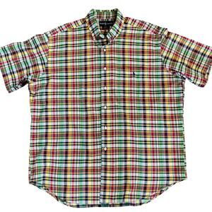 VTG Ralph Lauren Madras Plaid Blake Button Down Short Sleeve Shirt Men XL